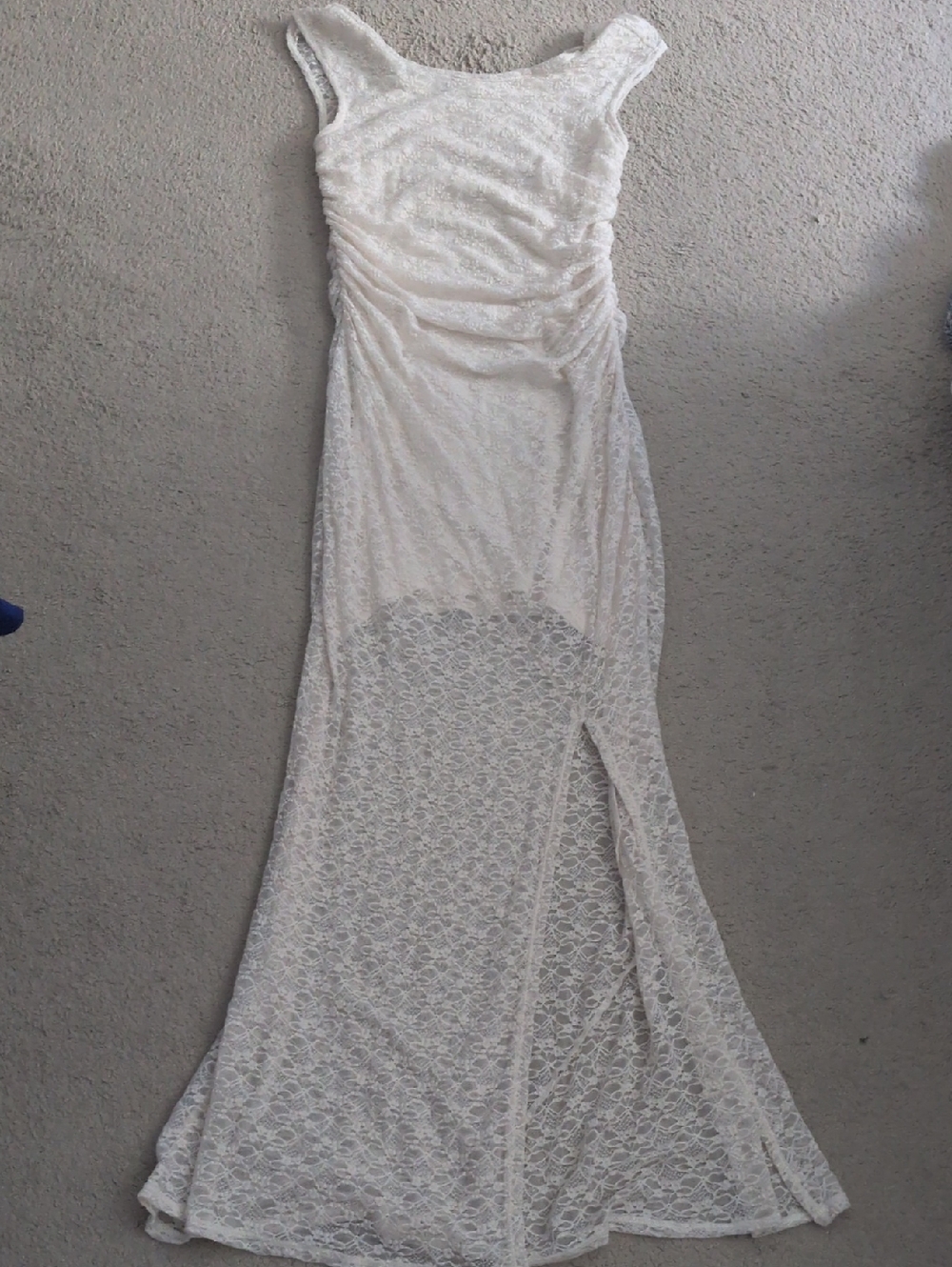 Bar III White Lace Maxi Dress with Side Slit